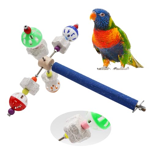 Vogelsitzstange Spielzeug mit rotierenden Kugeln, Papagei Sitzstange Ständer mit Kalziumstein Kauspielzeug, Vogelspinning Balls Spielzeug, Vogelkäfig Zubehör für kleine Vögel Papageien Sittiche von Jinkoozz