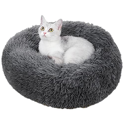 Jinmen Beruhigendes Hundebett Katzenbett,Anti-Angst-Donut-Hundekuschelbett - Anti-Angst-Plüsch-Hundebett, maschinenwaschbares Haustierbett, luxuriöses rundes Katzenkissenbett, bequemes von Jinmen