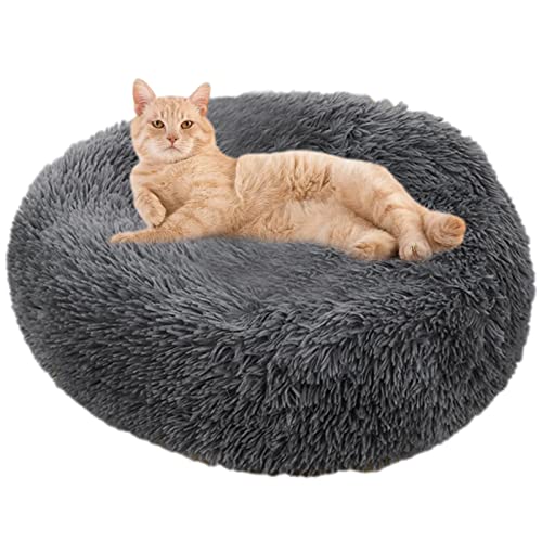 Jinmen Beruhigendes Hundebett Katzenbett,Anti-Angst-Hundebett, weiches, Flauschiges, beruhigendes Bett für Hunde und Katzen - Cuddler Nest Beruhigendes Haustierbett, Donut-Hundebett für kleine Hunde von Jinmen