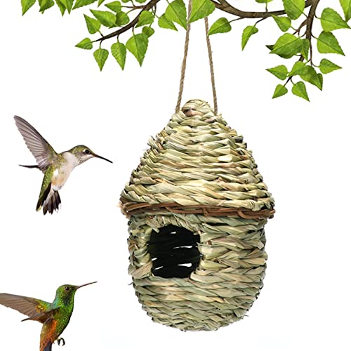 Jinmen Kolibri-Häuser für draußen, Gras handgewebte hängende Vogelnester, Fink-Vogelhaus für Terrasse, Garten, Balkon, Fenster, Baum, Heimdekoration von Jinmen