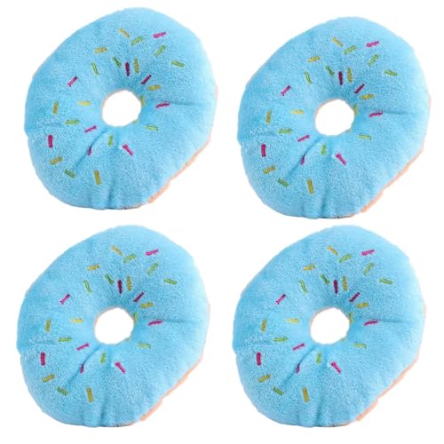 4 Stück Donut-Form Plüsch Blau Pet Toy,Lovely Donut Shaped Squeaky Squeaking Sound Toy for Pet Chew Toy Squeaky Plush Dog Toy Blueberry Squeaky Plush Dog Toy Chew Guard Technology Dog Squeak Toys von Jinshining