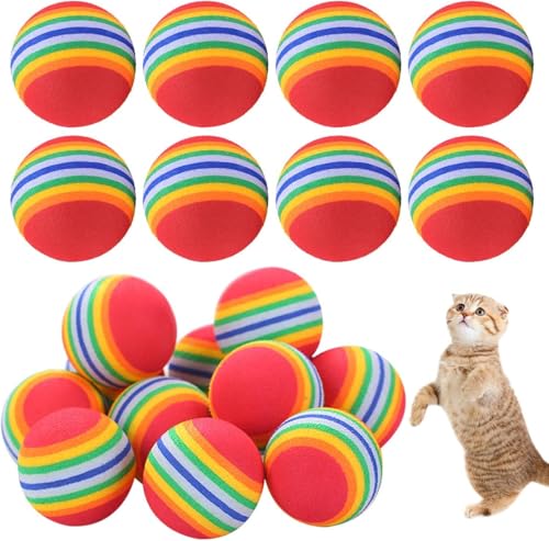 24 Stücke Regenbogen Streifen Katzenbälle,3.5cm Katzenspielzeug Bälle,Interaktiver Katzen Ball,Wellig Gestreifter Lustiger Katzenball,Katzenausbildung Spielball Katze,Haustier Spielzeug Katzen Ball von Jinsion