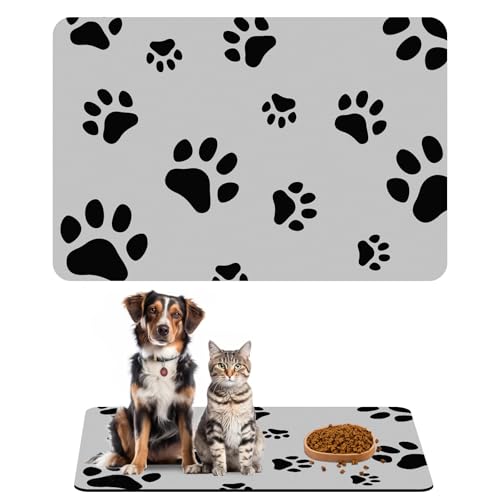 Napfunterlage Hunde und Katze, 60x40 cm Super Saugfähige Futtermatte für Haustier, Schnelltrocknend Kieselgur Futternapf Unterlage, Anti-Rutsch Futtermatte Hund, Wasserdicht Futtermatte Für Haustiere von Jinsion