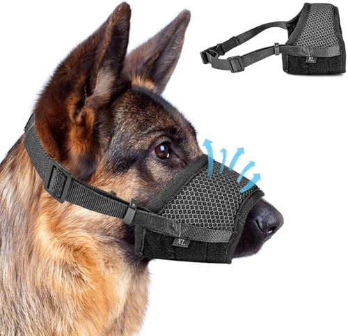 XL Maulkorb für Hunde, Atmungsaktiver Hundemaulkörbe, Einstellbarer 22-28 cm Hundemaulkorb, weicher Netz-Hundemaulkorb, Hunde-Mundabdeckung mit verstellbarem Riemen und Schnalle, für Anti-Bellen, von Jinsion