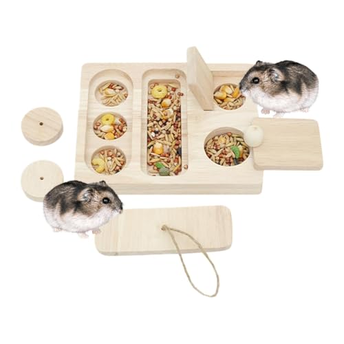 Holz Futtersuche Spielzeug für kleine Haustiere, Holz Hamster Futtersuche Spielzeug - Multi Grid Hamster Lebensmittelschale, Holzfutternapf für Kleintiere, Igelfutter für Kaninchenfutter von Jinyilwn