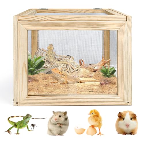 Reptilien-Terrarium, Reptilienlebensraum, Eidechsenbecken mit Metallgitterdach, Holz Kleintier-Futterbox für Bartagamen, Chamäleons, Hamster (40 x 30 x 30 cm) von Jinzhenhong