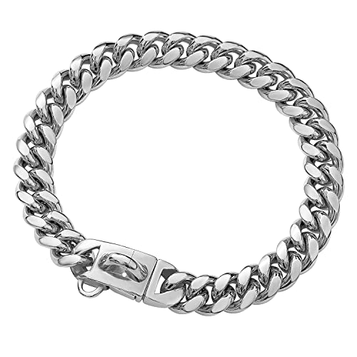 Hundehalsband, Silberkette, robust, kubanische Gliederkette, Hundehalsband, mit Metallschnalle, D-Ring, Welpen-Kostüm für mittelgroße und große Hunde (25,4 cm) von Jiotouhu