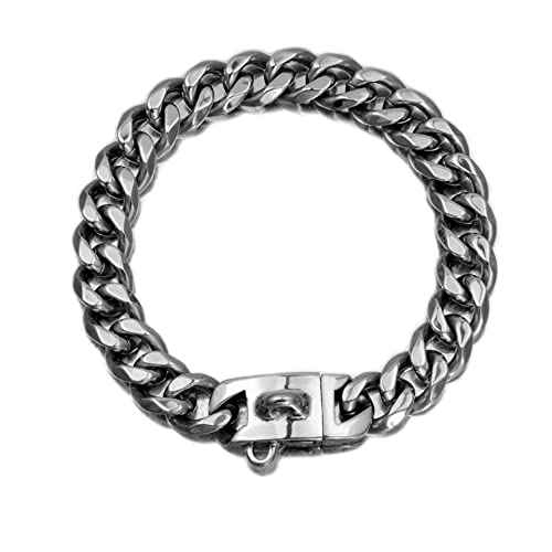 Silberfarbenes Hundehalsband, Metallkette, mit Design, sichere Schnalle, 18 K kubanisches Glieder, stark, strapazierfähig, amerikanischer Pitbull Deutscher Schäferhund (15mm, 10inch) von Jiotouhu