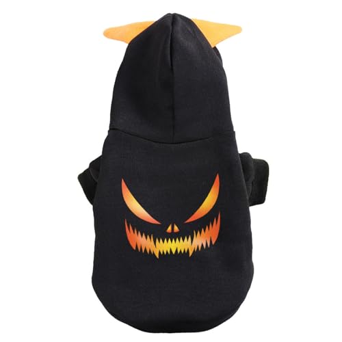 Halloween-Hundehoodie mit, lustige Katzenkleidung, Kürbisdesign, Warmer Haustieranzug, Zweibeinkostüm, geeignet für kleine mittelgroße Hunde (M (Rückenlänge 35 cm)) Baumwolle Hundemantel (Black, L) von Jipersuo