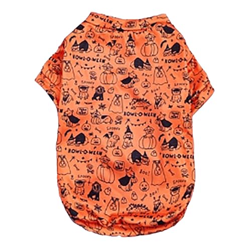 Halloween Trendy Universal Kürbiskopf Geistermuster Sonnenschutz Atmungsaktive Kleidung für kleine Haustiere Weihnachten Hund Kleidung kleine Katze (Orange, L) von Jipersuo