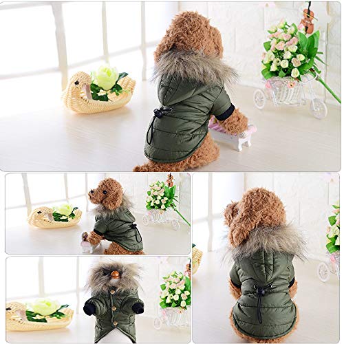 Jipersuo Hunde Hoodie Baumwolle Hundemantel Warme, baumwollgefütterte Daunenjacke für Hunde, Kostüm, Welpen, Winterkleidung, Hoodie-Mäntel Mantel Kleidung Pullover Haustier (,Army Green, S) von Jipersuo