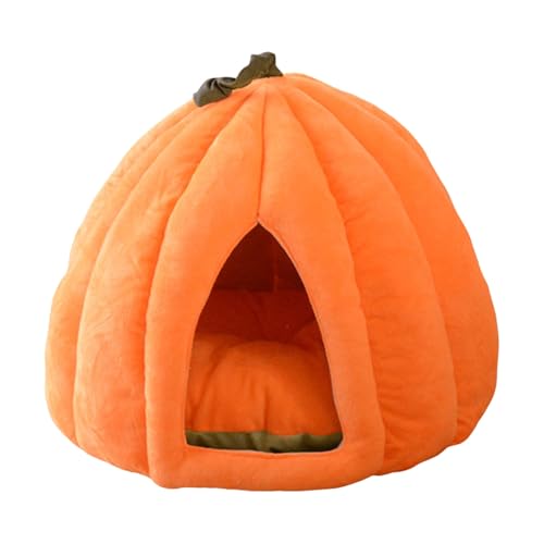 Jipersuo Kürbis Katzenbett Halloween Kürbis für Katze vor dem Schlafengehen Halloween Hundebett Warmes Schlafbett Welpe für Katzen Kleine Hunde KatzenzubehöR Indoor (Orange, 35x35x30cm) von Jipersuo