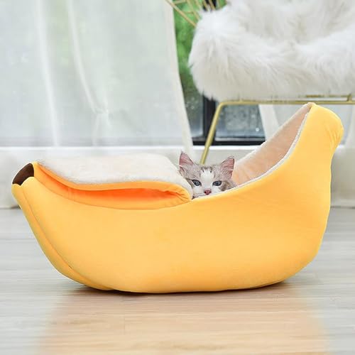 Jipersuo Niedliches Warmes Banane Förmiges Plüschbett für Haustiere Weich und Bequem Schlaf Spiel Ruhe Bananenbett Haustier Produkte Geeignet für Kittens Puppies Rabbits etc (Gelb, L) von Jipersuo