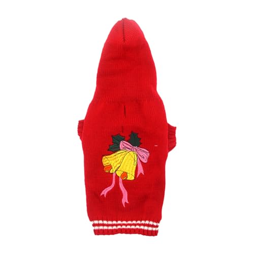 Kapuzenpullover für Hunde mit aufgesticktem Jingle Bells-Motiv für Feiertage und Neujahr Baumwolle Hundemantel (Red, S) von Jipersuo