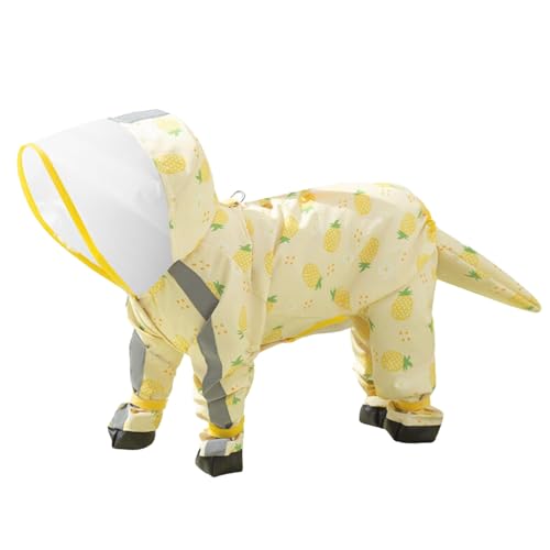 Regenmantel für kleine Hunde mit D-Ring, vollständig bedeckende Hunderegenjacke, Regenponcho für Hunde mit reflektierenden Streifen, Regenstiefel Netter Haustier Welpen Katze Warmer (Light Yellow, S) von Jipersuo