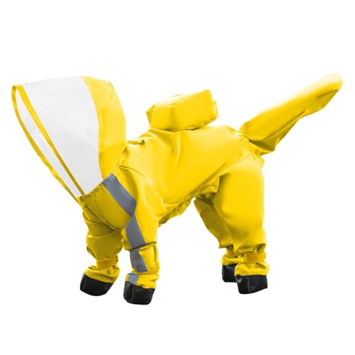 Regenmantel für kleine Hunde mit Kapuze und D-Ring, vollständig abdeckende Regenjacke für Hunde, Slicker-Poncho, Regenjacke für Hunde mit Reflektorstreifen Hundehemden Haustier (Yellow, M) von Jipersuo