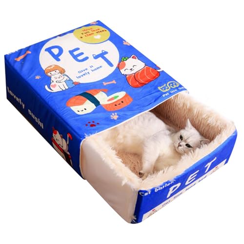 Snack Katzenstreu Haustier Katze und Hund Bett rechteckig komplett geschlossen Cookie Universal Pet Streu Hundehaus FüR Drinnen (Blue, 47x37x17cm) von Jipersuo