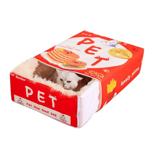 Snack Katzenstreu Haustier Katze und Hund Bett rechteckig komplett geschlossen Cookie Universal Pet Streu Hundehaus FüR Drinnen (Red, 47x37x17cm) von Jipersuo