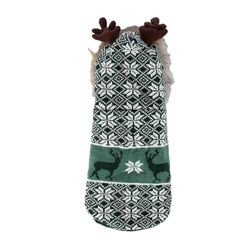 Verdickter Wintermantel für Haustiere mit warmem Fleecekragen und Weihnachtsmann-Rentiergeweih-Design, großer Hundepullover für kaltes Wetter, wattierte Kleidung für den Winter Haustier (Green, S) von Jipersuo