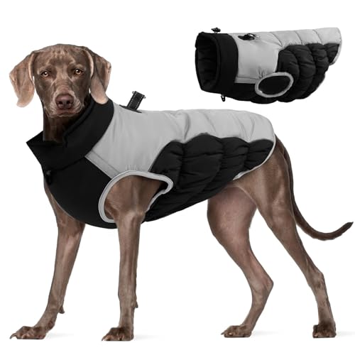 Warmer Wintermantel für Hunde, Hundemantel aus Fleece, Hundejacke mit integriertem Geschirr, Winddicht, Hundemantel für kaltes Wetter, reflektierender Rollkragen, großer Haustier Katze (A, 29x20 cm) von Jipersuo