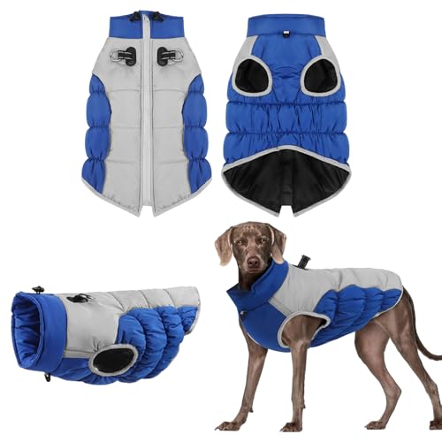 Warmer Wintermantel für Hunde, Hundemantel aus Fleece, Hundejacke mit integriertem Geschirr, Winddicht, Hundemantel für kaltes Wetter, reflektierender Rollkragen, großer Haustier Katze (F, 30x20 cm) von Jipersuo