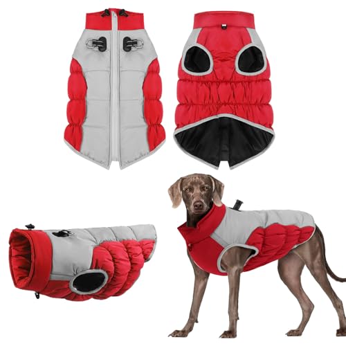 Warmer Wintermantel für Hunde, Hundemantel aus Fleece, Hundejacke mit integriertem Geschirr, Winddicht, Hundemantel für kaltes Wetter, reflektierender Rollkragen, großer Haustier Katze (G, 30x20 cm) von Jipersuo