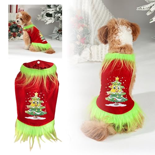 Weihnachtskostüm für Haustiere, grün, pelzig, Weihnachtskostüm für Haustiere, Weihnachtskostüm für Hunde und Katzen, Weihnachtsmannkostüm für Katzen und Welpen, Haustier Kleidung Katze (A, S) von Jipersuo