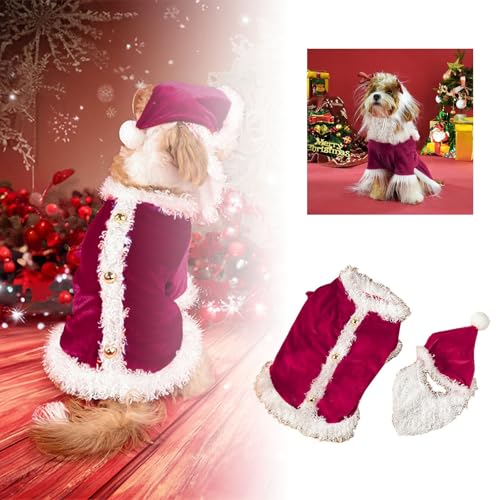 Weihnachtsmannmütze Kleidung Langhaar-Verwandlungskostüm Haustier-Weihnachtskostüm Hund/Katze Weihnachtsmannkostüm Geeignet für Katzen und Welpen Weihnachts-Haustierkostüm Hundehemden Haustier (A, S) von Jipersuo