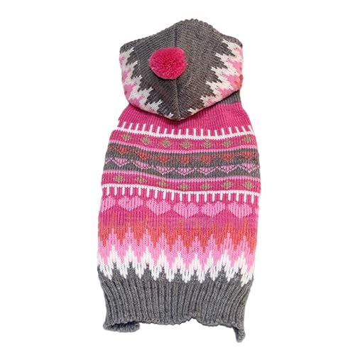 Weihnachtsoutfit für Hunde, Strickpullover mit Mütze und Bommel, Schneeflocken-Design, Hundebekleidung Weihnachten Hund Kleidung kleine Katze (Watermelon Red, L) von Jipersuo