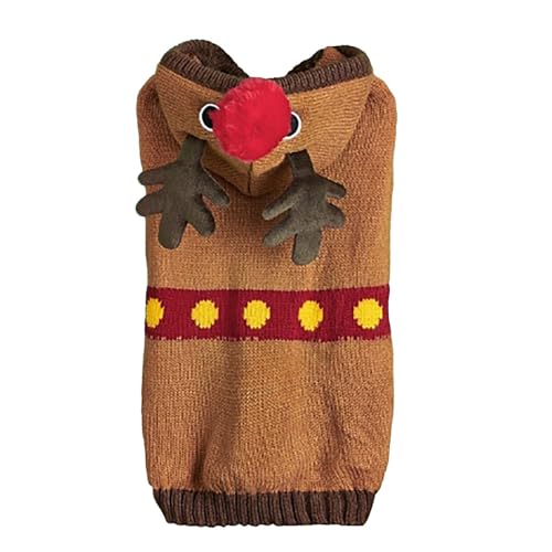 Weihnachtspullover Pudel, Auto, Lebkuchen, Rentier, Geweih, Weihnachtsmanngürtel, Baum- und Schneeflocken-Design Hund Streetwear (Brown, M) von Jipersuo