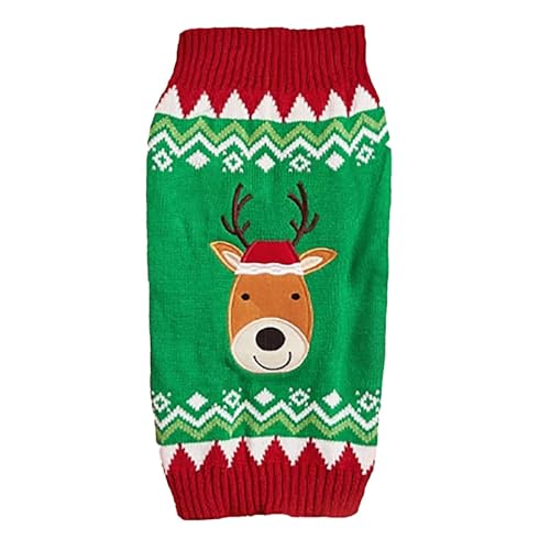 Weihnachtspullover Pudel, Auto, Lebkuchen, Rentier, Geweih, Weihnachtsmanngürtel, Baum- und Schneeflocken-Design Hund Streetwear (Green, M) von Jipersuo