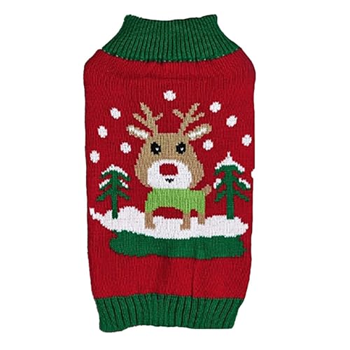 Weihnachtspullover Pudel, Auto, Lebkuchen, Rentier, Geweih, Weihnachtsmanngürtel, Baum- und Schneeflocken-Design Hund Streetwear (Red, M) von Jipersuo