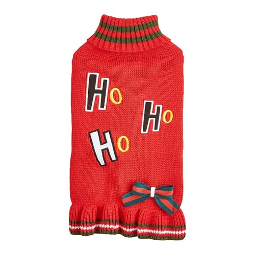 Winter-Haustierkleidung, Besticktes Pulloverkleid mit Fliege für Teddyhunde und Katzen, festliches Weihnachts- und Neujahrsoutfit Haustier Kleidung (Red, S) von Jipersuo