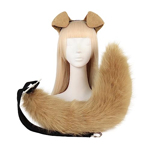 Hundeohren Stirnband Künstlicher Schwanz Halloween Cosplay Party Kostümzubehör Requisiten Plüsch Hundeohren Schwanz Set von Jiqoe