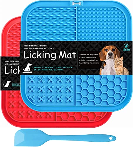 Leckmatte Hund, 2er Pack Leckmatte für Hunde, Große Hunde leckmatte mit superstarker Saugkraft, mit 1 Silikonspatel, Hunde leckmatte für Hundebaden, Trainieren, Fellpflege & Klauenpflege, BPA-frei von Jisile