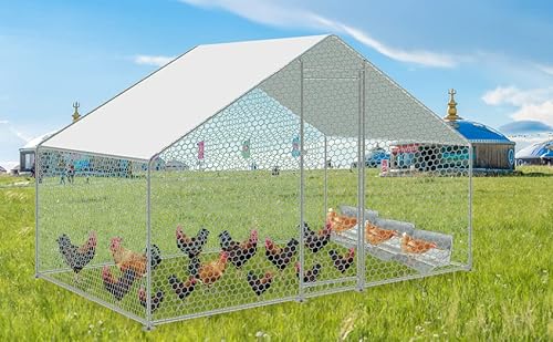 Jiubiaz Hühnerstall 3 x 2 x 2 m, verzinkter Stahlrahmen, PVC-beschichtetes Sechseckgitter, für Hühnerkäfige, Geflügelställe, Vogelkäfige, Kleintiere von Jiubiaz