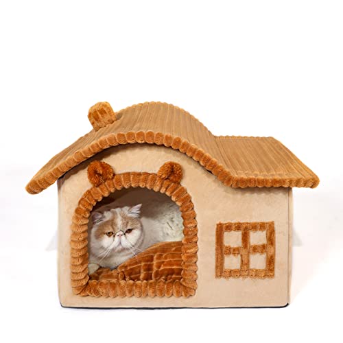 Jiupety Bären-Katzenhaus für Katzen,Schornstein-Katzenhaus für Innenkatzen,Tierhaus für 1.4-6.8 kg Katze und Hunde,Faltbare Mit Herausnehmbarem Anti-Rutsch Großer Raum für alle Jahreszeiten geeignet von Jiupety