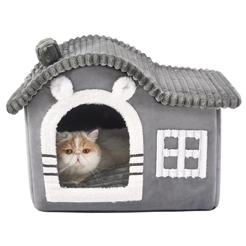 Jiupety Bären-Katzenhaus für Katzen,Schornstein-Katzenhaus für Innenkatzen,Tierhaus für 1.4-6.8 kg Katze und Hunde,Faltbare Mit Herausnehmbarem Anti-Rutsch Großer Raum für alle Jahreszeiten geeignet von Jiupety