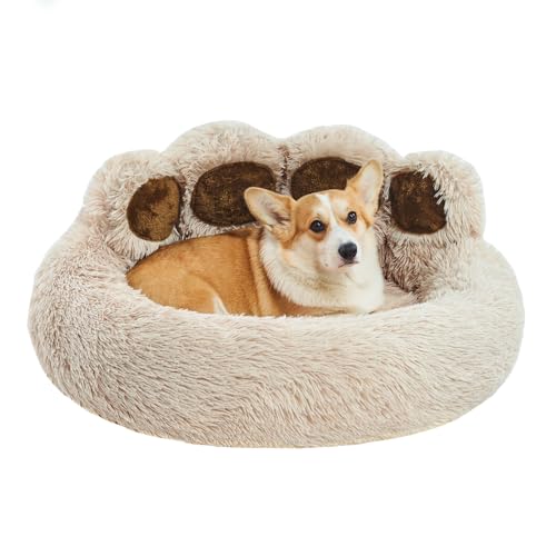 Jiupety Niedliches, rundes beruhigendes Hundebett in Pfotenform, großes Plüsch-Hundebett in Donut-Form für mittelgroße und große Hunderassen, weich, bequem und gemütlich, Hundebett mit Nackenrolle, von Jiupety