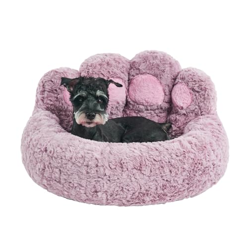 Jiupety Rundes Haustierbett in Pfotenform, beruhigendes Donut-Hundebett für mittelgroße und kleine Hunde, Kunstfell-Katzenbett, bequemes und weiches Welpenbett, maschinenwaschbar, Größe L (66 x 66 x von Jiupety