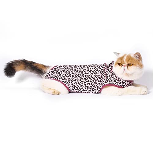 Jiupety Cat Recovery Suit, Cat Bodysuit for Abdominal Wound After Surgery Or Skin Diseases, Suppstitute E-Collar, M Size, Anti-Licking Surgical Cat Onesies, Pink Leopard von Jiupety