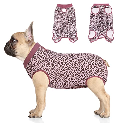 Jiupety Chirurgischer Genesungsanzug für Hunde, verstellbar, nicht passend für schlanken und langen Körper, Hundeanzug für chirurgische Genesung, Anti-Lecken chirurgischer Hund Onesies, Rosa Leopard von Jiupety