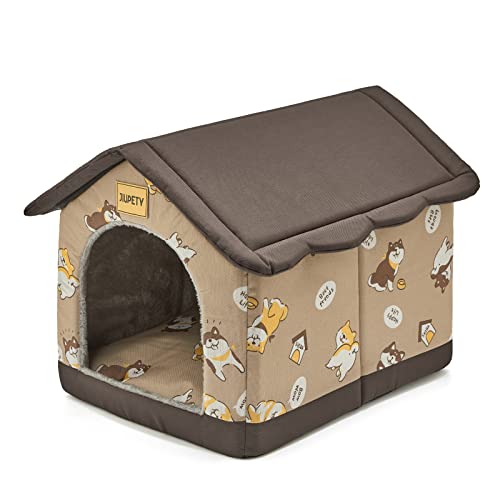 Jiupety Cozy Haustierbett, für den Innen- und Außenbereich, Größe L, hundehütte Indoor für Katzen und mittelgroße Hunde, warme Höhle und Schlafnest für Katzen und Hunde, Braun von Jiupety