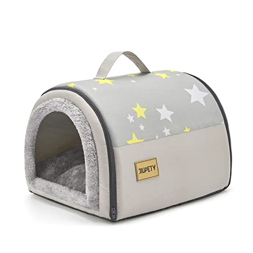 Jiupety Hundehütte Indoor, 2-in-1 Welpenhaus, Größe S Hundehöhle Kleine Hunde für Katze und Welpe, Warme Höhle Schlafnest, Grau von Jiupety