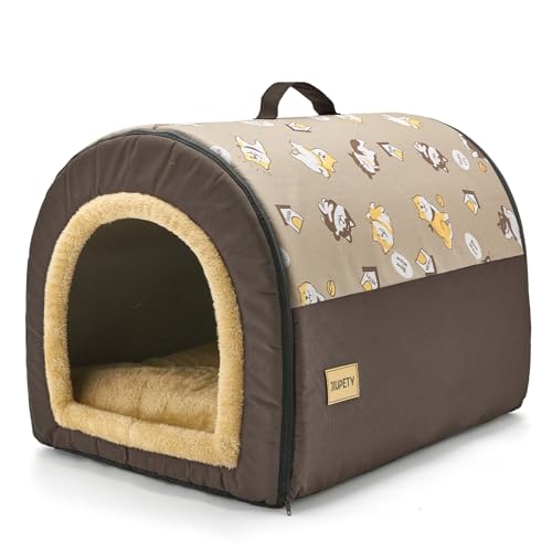 Jiupety Mittelgroße Hundehütte Indoor, 2-in-1 Hundehaus für Drinnen, XL Größe Hundehöhle für mittelgroße Hunde, Warme Höhle Schlafnest, Braun von Jiupety