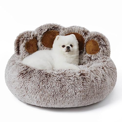 Jiupety Pet Round Hundebett von Pfote Form,Beruhigendes Donut-Hundebettn,Kunstfell-Katzenbett, große Größe Der Durchmesser beträgt 66cm, bequem und weich,waschmaschinenfest, grau von Jiupety