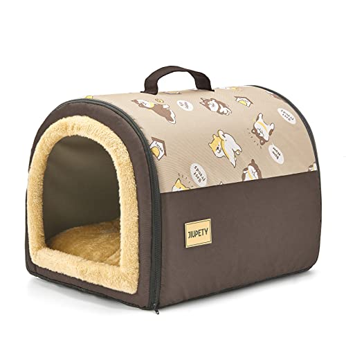 Jiupety Gemütliche kleine Hundehütte, 2 in 1 Haustier Hundehütte, M Größe Haus für Katze und kleine Hunde, tragbares Haus für kleine Hunde, Braun von Jiupety