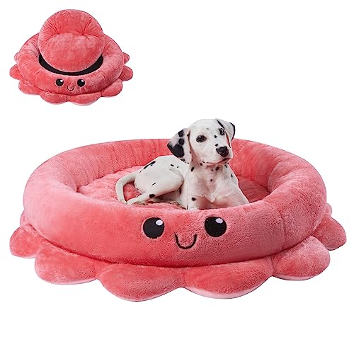 Jiupety Runde Hundebett Mittelgroße Hunde Rosa, Hundekissen Hundesofa Hundekorb Rosa mit Octopus Form, Kissen Katze mit Waschbarem, Hunde Donut Rund für Große, Mittelgroße & Kleine Hunde von Jiupety