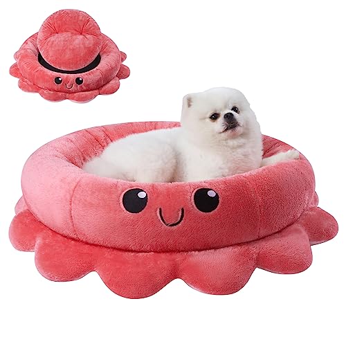 Jiupety Runde Hundebett Kleine Hunde Rosa, Hundebetten Rosa mit Octopus Form, Hunde Bett Waschbar, Hunde Donut Rund für Große, 61 cm Dog Bed Hundekorb Hundekörbchen, Rosa von Jiupety