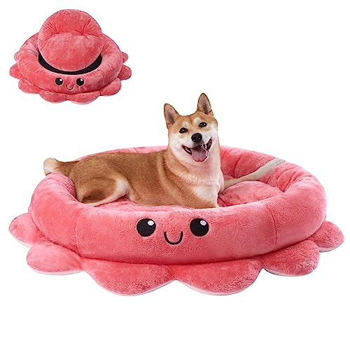 Jiupety Runde Hundebett Große Hunde Rosa, Hundebetten Rosa mit Octopus Form, Hunde Bett Waschbar, Hundebett Donut, 91 cm Dog Bed Hundekorb Hundekörbchen, Rosa von Jiupety